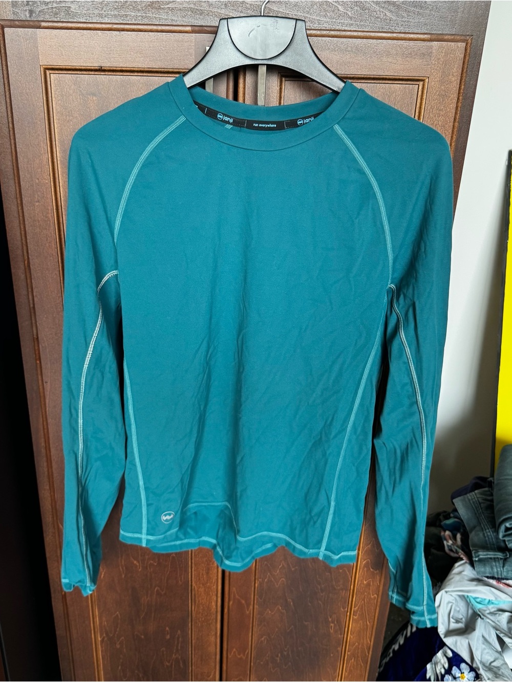 Janji Mens Medium Mercury Knit Long Sleeve Running Shirt Teal Blue Athletic Base